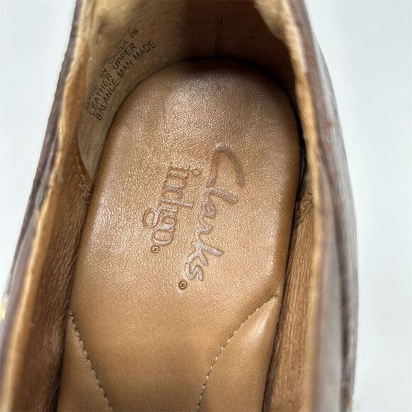 Clarks Indigo Women's Brown Leather Lace-Up Block Heel Shoes Size 7 Round Toe - Picture 11 of 12